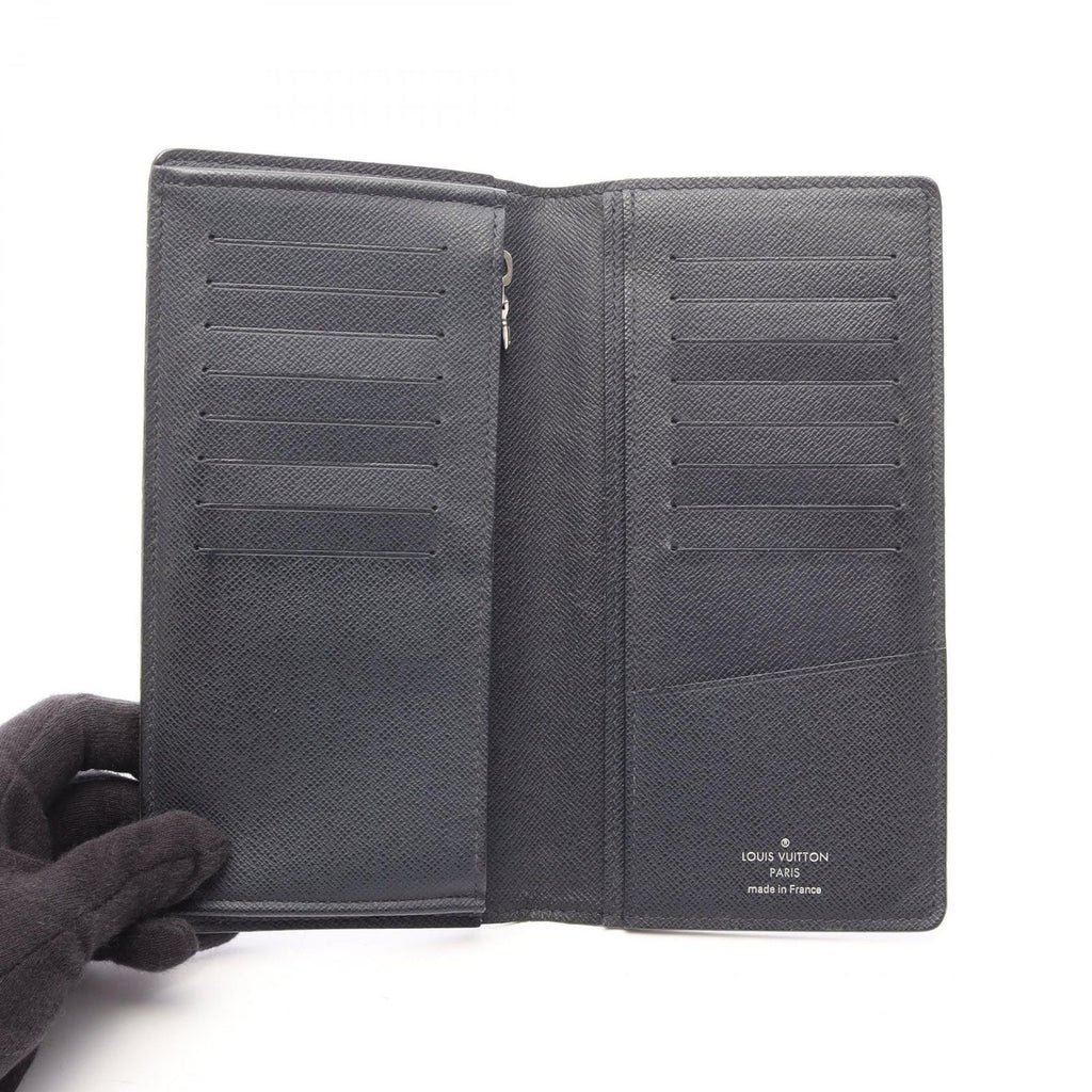 Louis Vuitton Bifold Wallet Portefeuille Brazza Taiga Ardoise Navy Leather — view 3