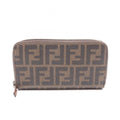 Fendi Round Wallet Zucca Brown Leather