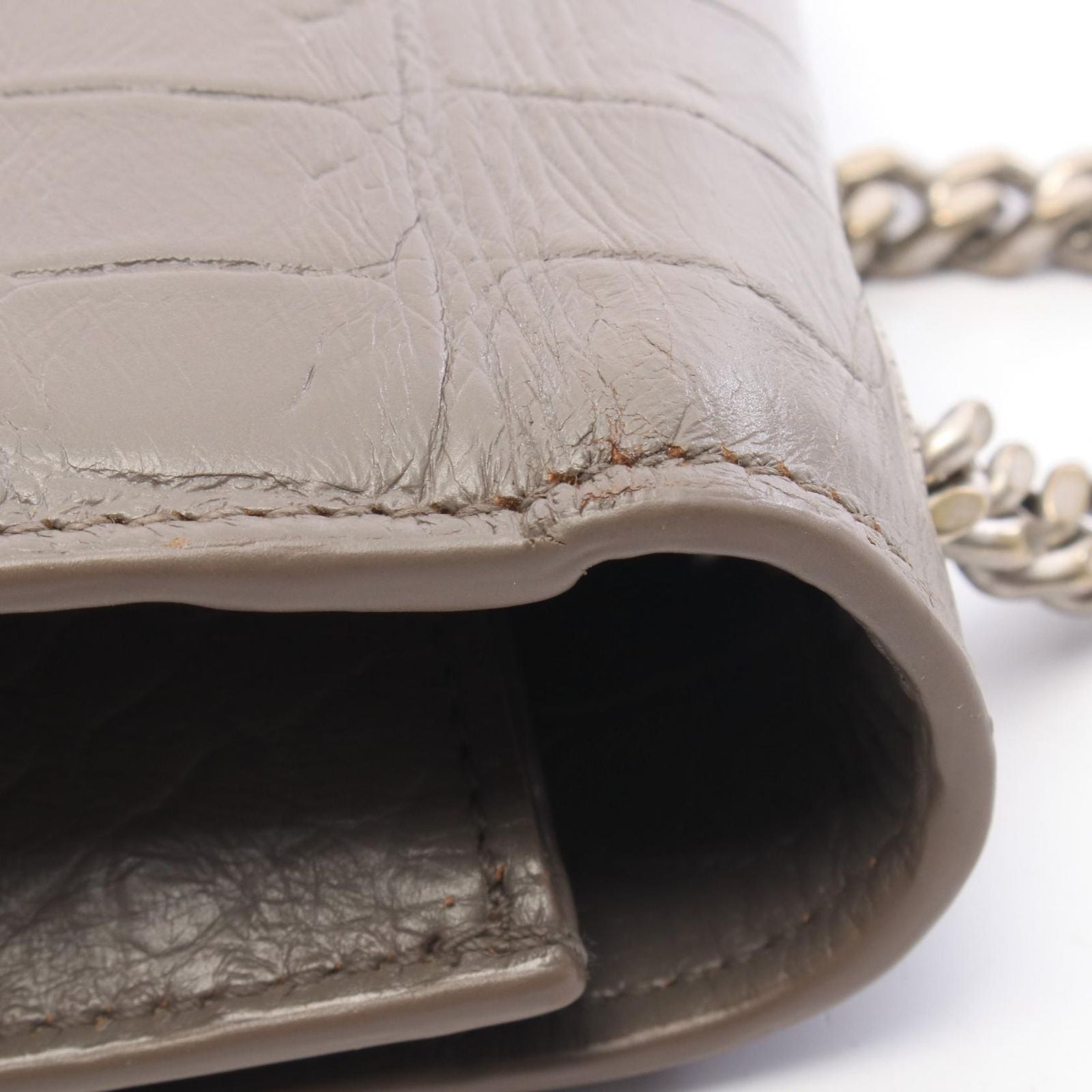 Saint Laurent Paris Shoulder Bag Kate Monogram Croco Embossed Gray Leather — view 8
