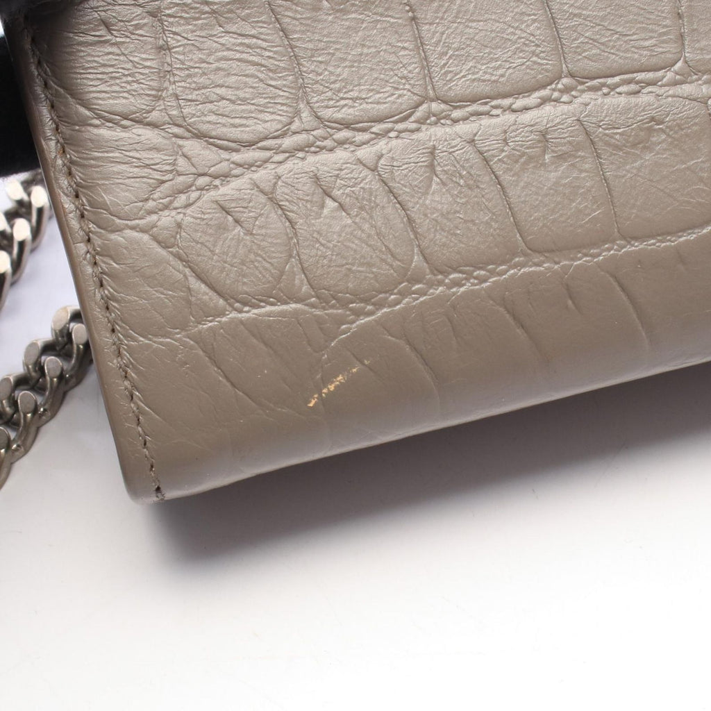 Saint Laurent Paris Shoulder Bag Kate Monogram Croco Embossed Gray Leather — view 6
