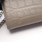 Saint Laurent Paris Shoulder Bag Kate Monogram Croco Embossed Gray Leather — view 6