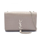 Saint Laurent Paris Shoulder Bag Kate Monogram Croco Embossed Gray Leather
