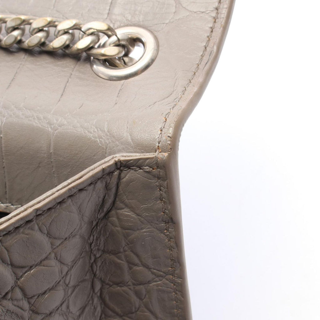 Saint Laurent Paris Shoulder Bag Kate Monogram Croco Embossed Gray Leather — view 5