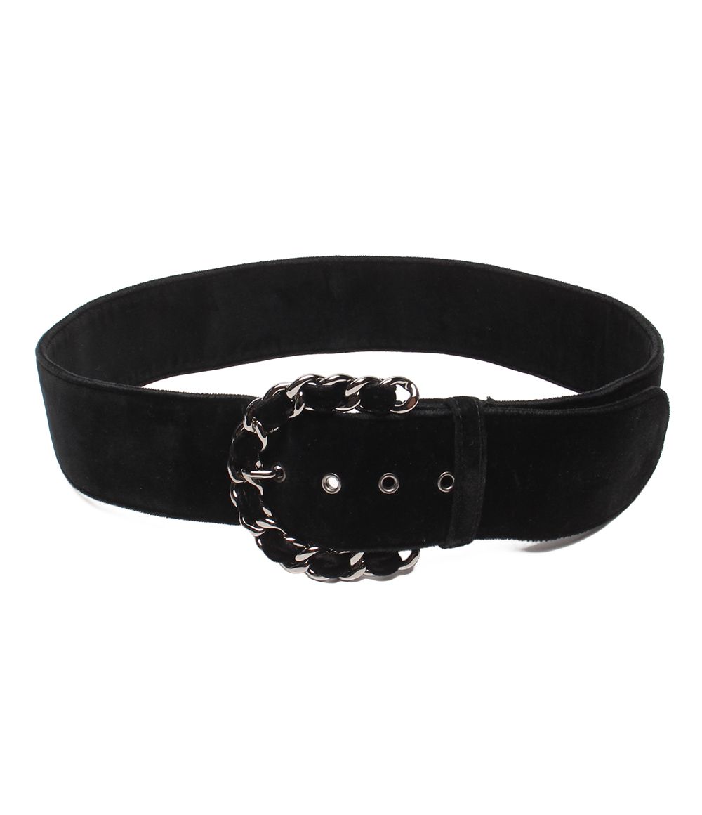 Chanel Belt Chain Buckle Velvet Silver