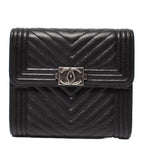 Chanel Bifold Wallet Chevron V-stitch Silver