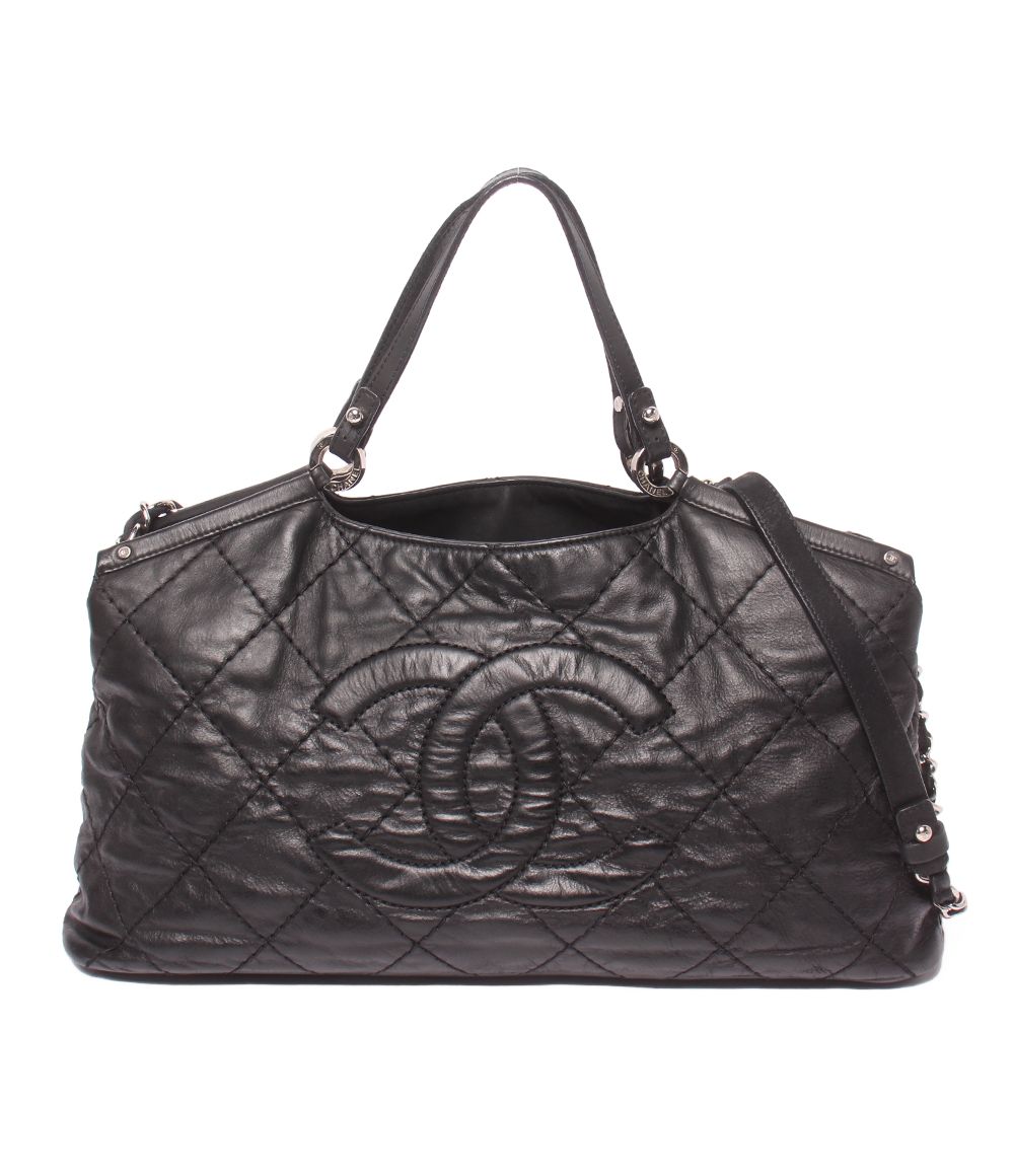 Chanel 2-Way Tote Chain Shoulder Bag Wild Stitch Silver