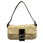 Fendi Shoulder Bag Mamma Bucket Beige Dark Brown Leather