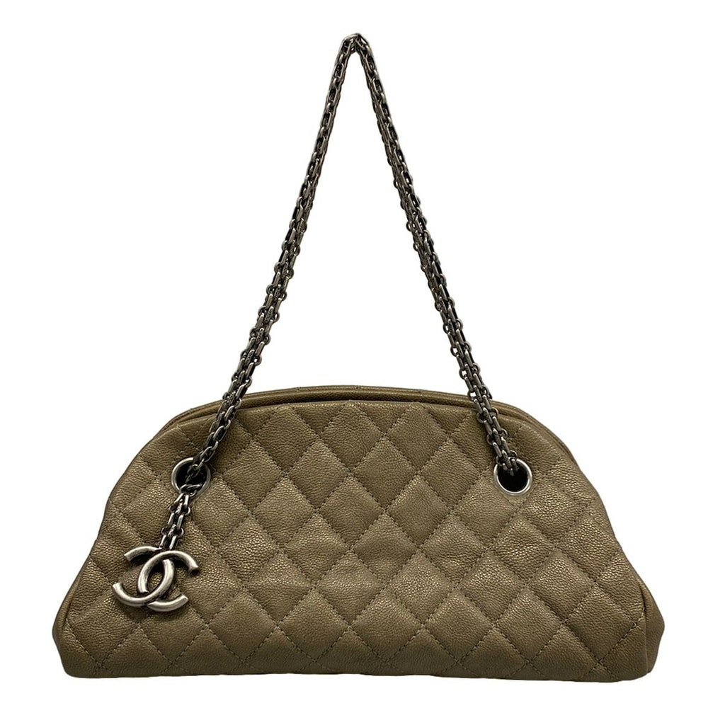 Chanel Shoulder Bag Mademoiselle matelasse Gray Beige Leather