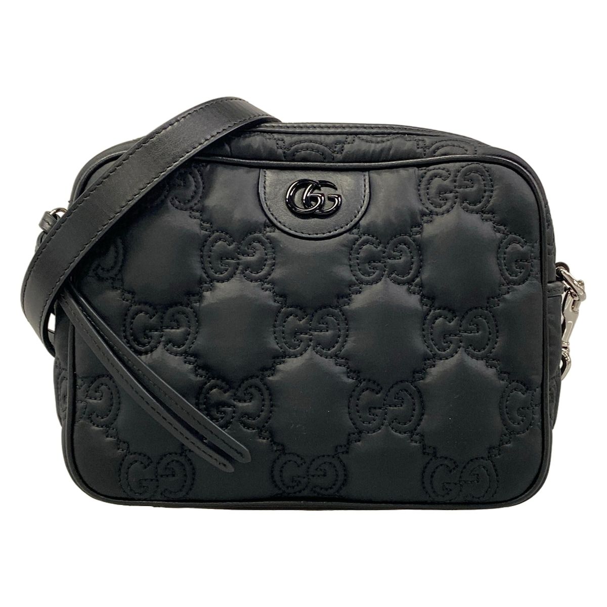 Gucci Shoulder Bag GG Matelasse Black Detachable Strap Leather