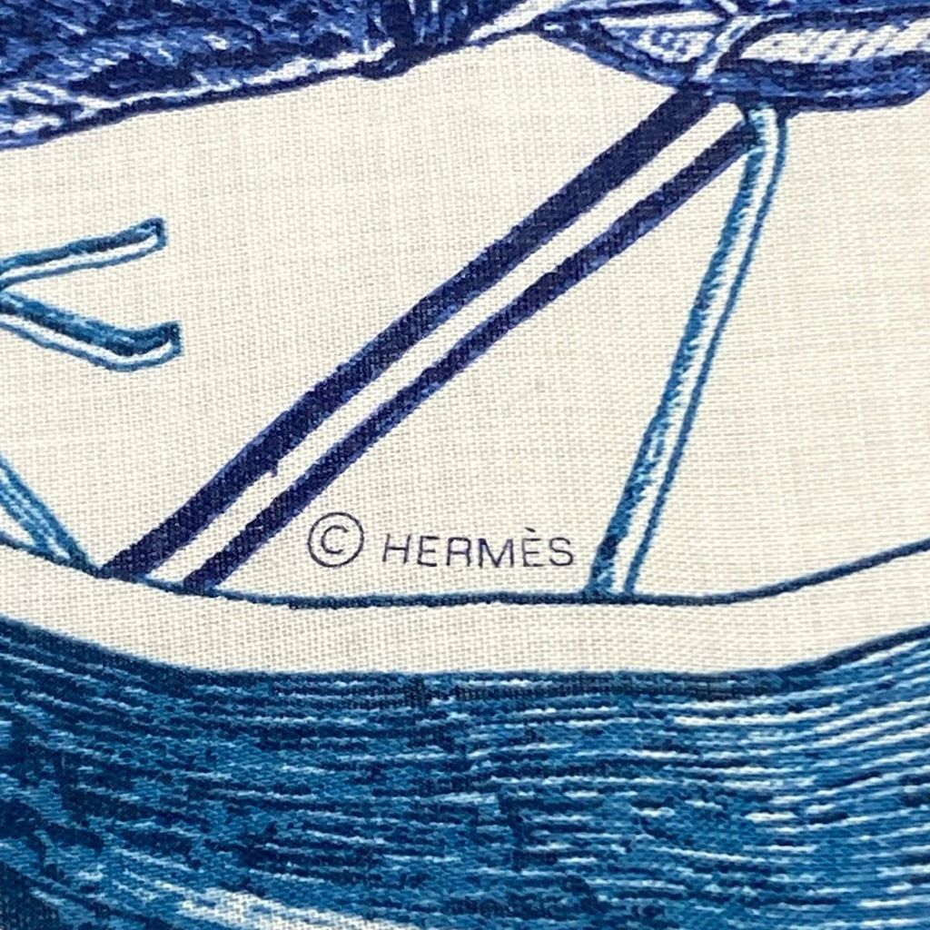 Hermes Shawl Carre 140 Ivory Navy Blue Green 24 Rue du Faubourg Saint Honore — view 2
