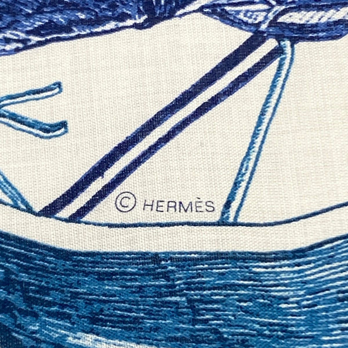 Hermes Shawl Carre 140 Ivory Navy Blue Green 24 Rue du Faubourg Saint Honore — view 2