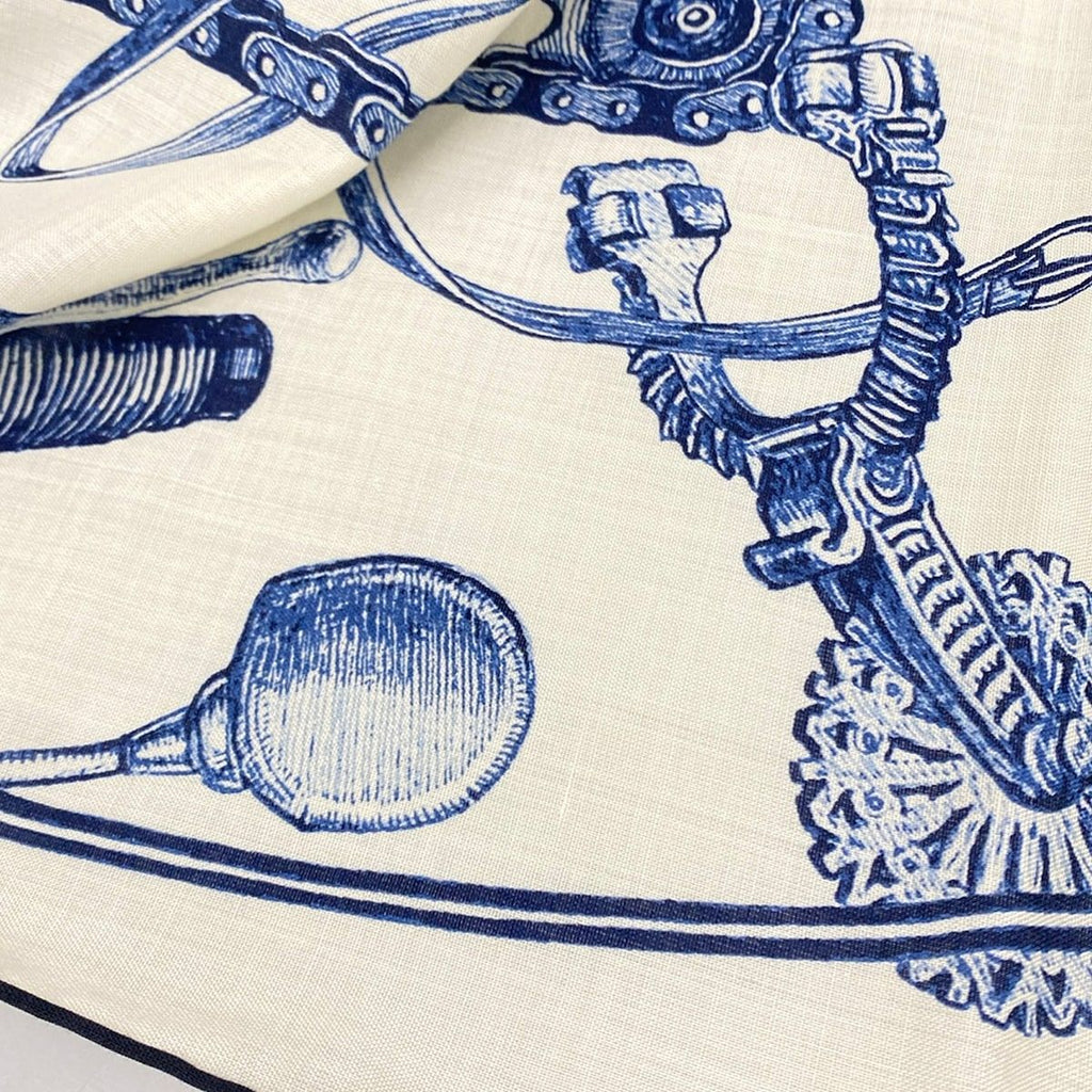 Hermes Shawl Carre 140 Ivory Navy Blue Green 24 Rue du Faubourg Saint Honore — view 5