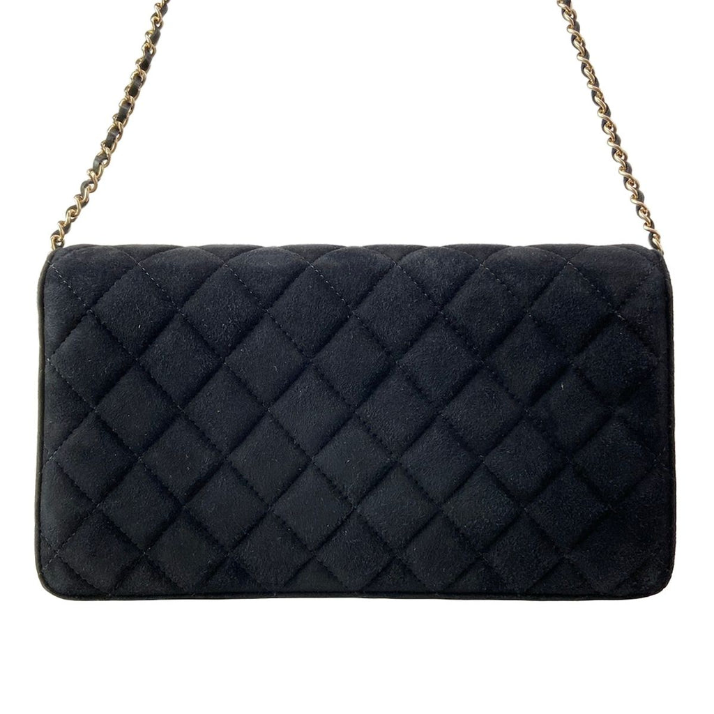 Chanel Shoulder Bag Quilted Black Chain Gold Faux Pearl Bijou — view 3