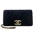 Chanel Shoulder Bag Quilted Black Chain Gold Faux Pearl Bijou