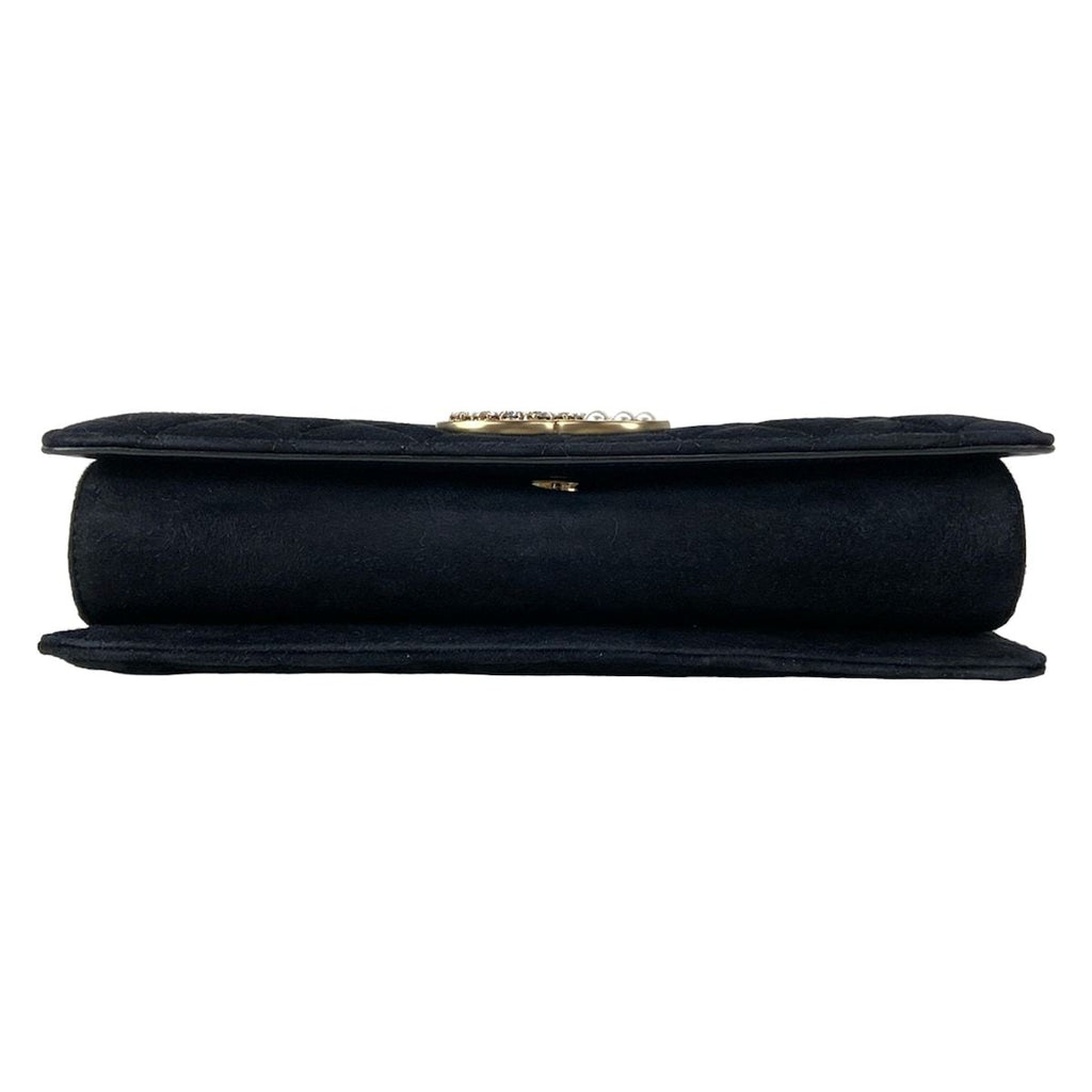 Chanel Shoulder Bag Quilted Black Chain Gold Faux Pearl Bijou — view 5