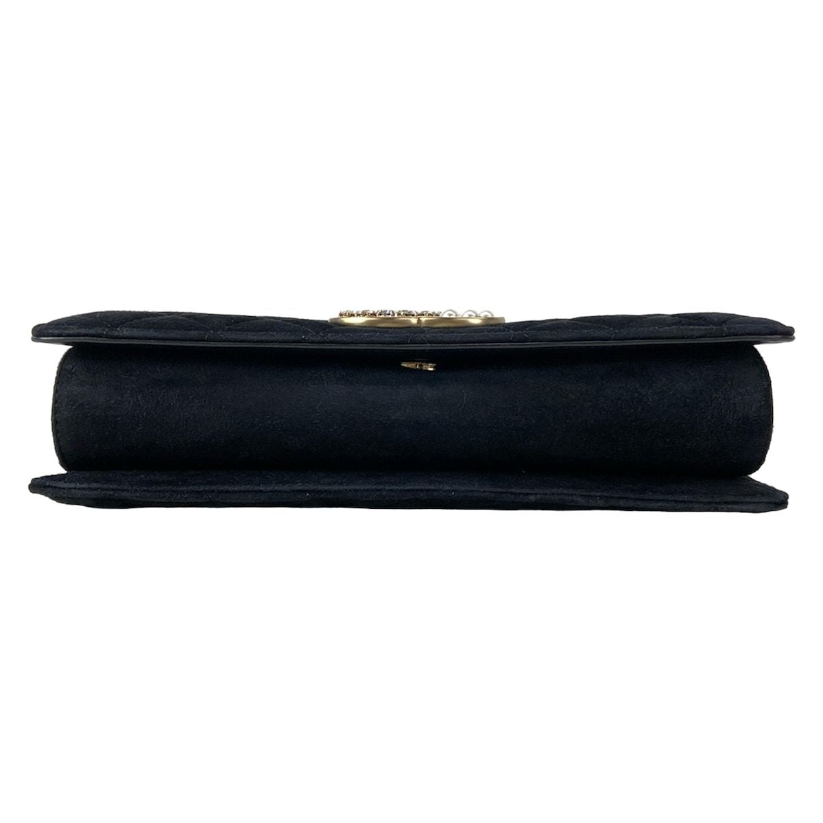 Chanel Shoulder Bag Quilted Black Chain Gold Faux Pearl Bijou — view 5