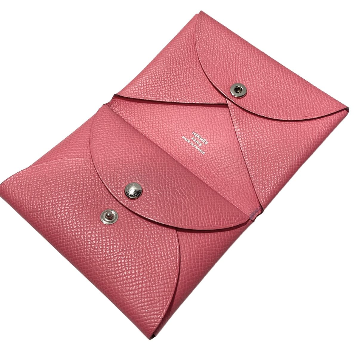 Hermes Coin Purse Calvi Duo Rose Azalea Silver — view 3