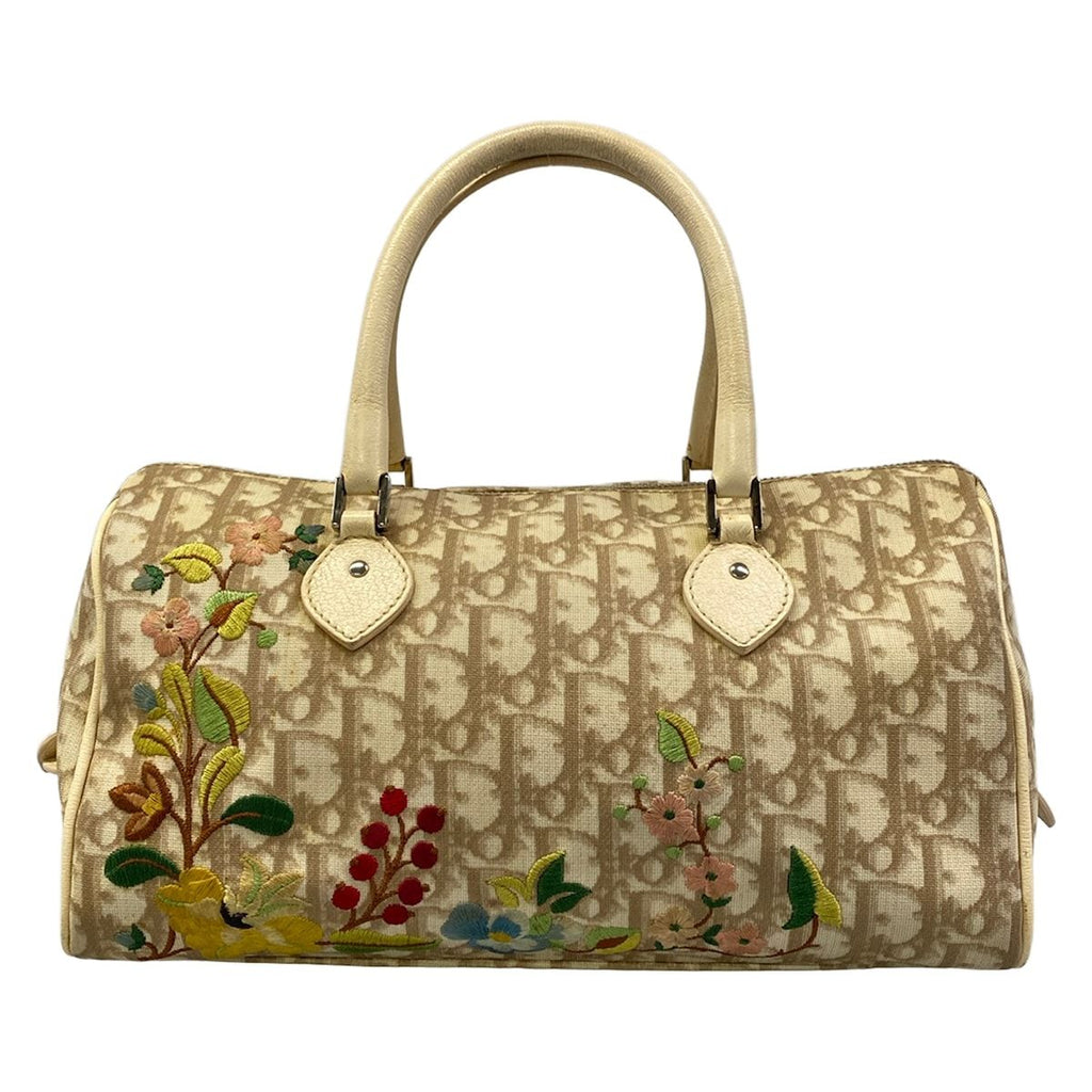 Dior Handbag Trotter Beige Multi Mini Boston Flower Leather