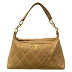 Chanel Shoulder Bag Wild Stitch Light Brown Matte Gold Leather
