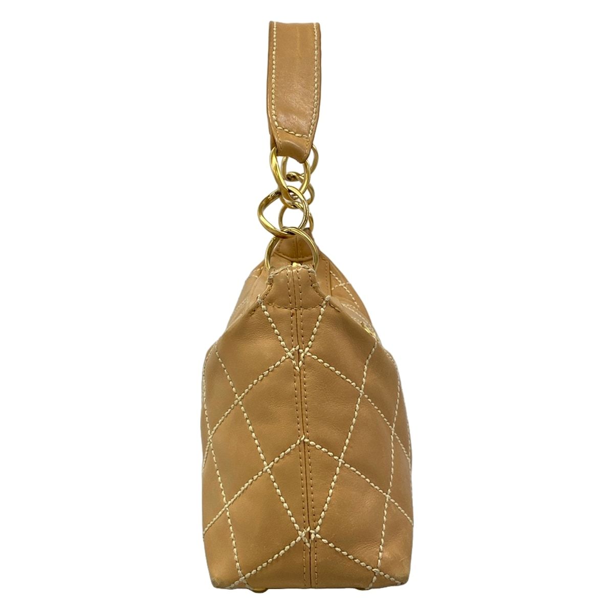 Chanel Shoulder Bag Wild Stitch Light Brown Matte Gold Leather — view 2