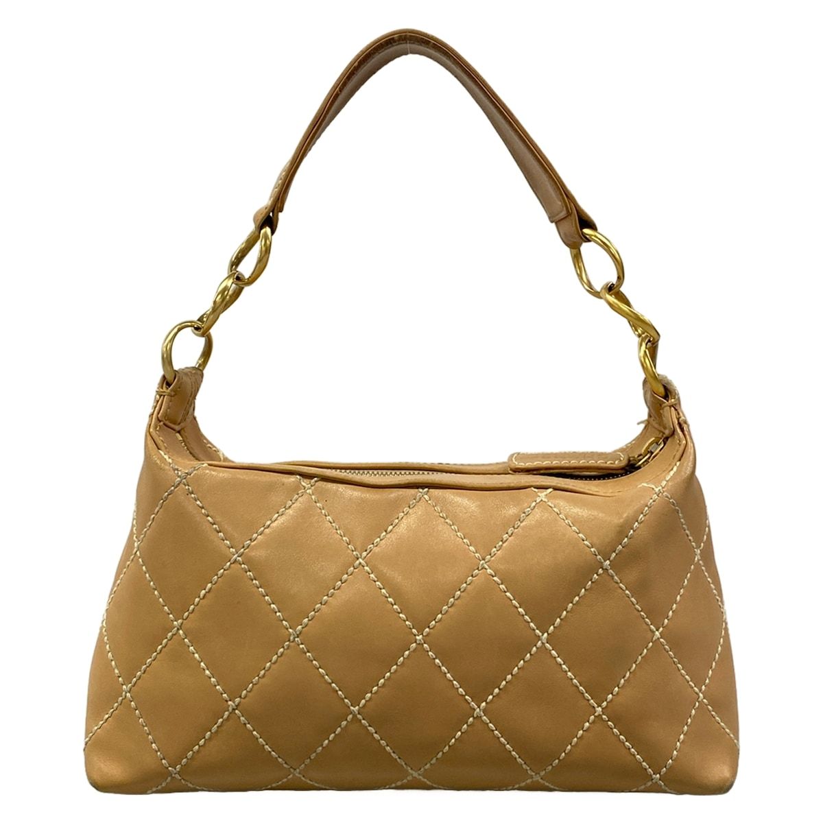 Chanel Shoulder Bag Wild Stitch Light Brown Matte Gold Leather — view 3