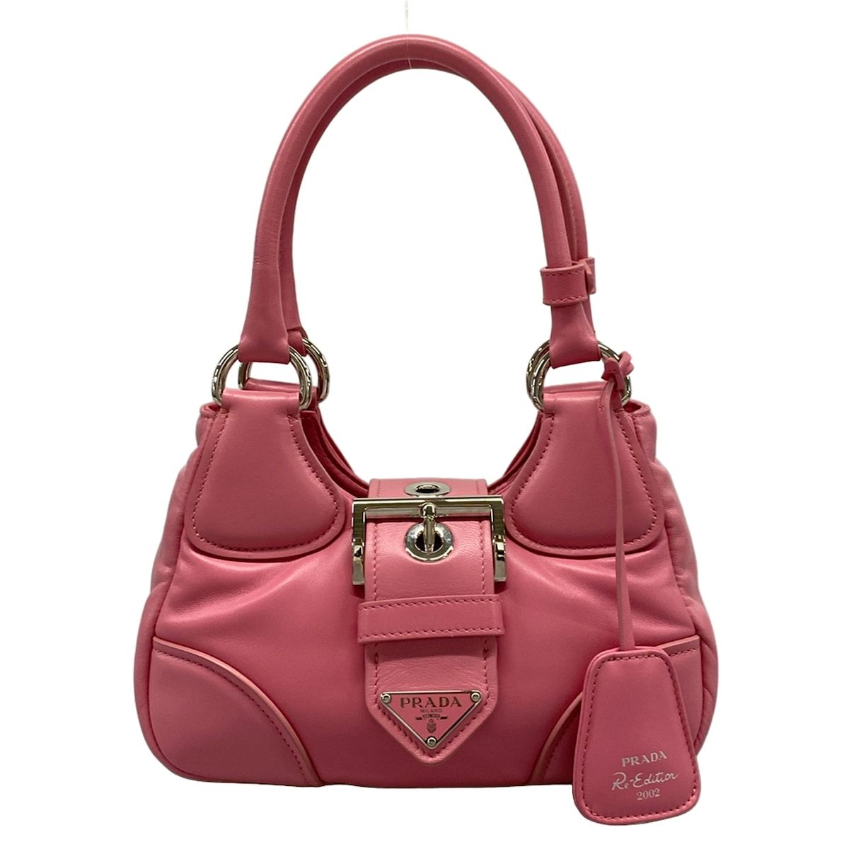Prada Handbag Moon Re-Edition Pink Silver Leather