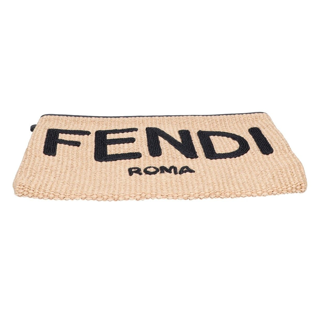 Fendi Raffia Leather Logo Clutch