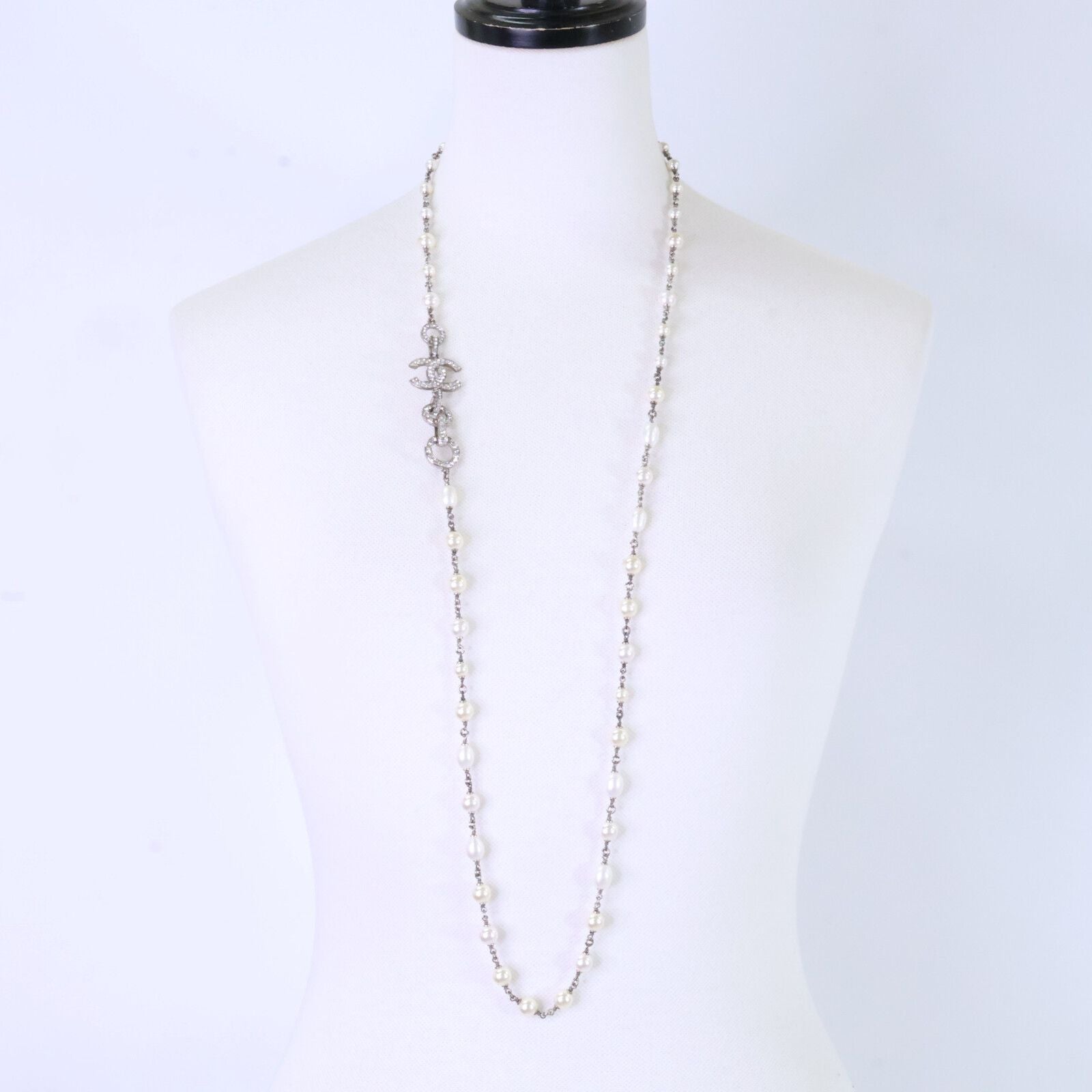 Chanel Rhinestone CC Logo Baroque Pearl Necklace — view 8
