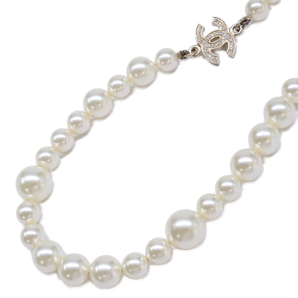 Chanel Rhinestone CC Logo Pearl Long Necklace — view 2