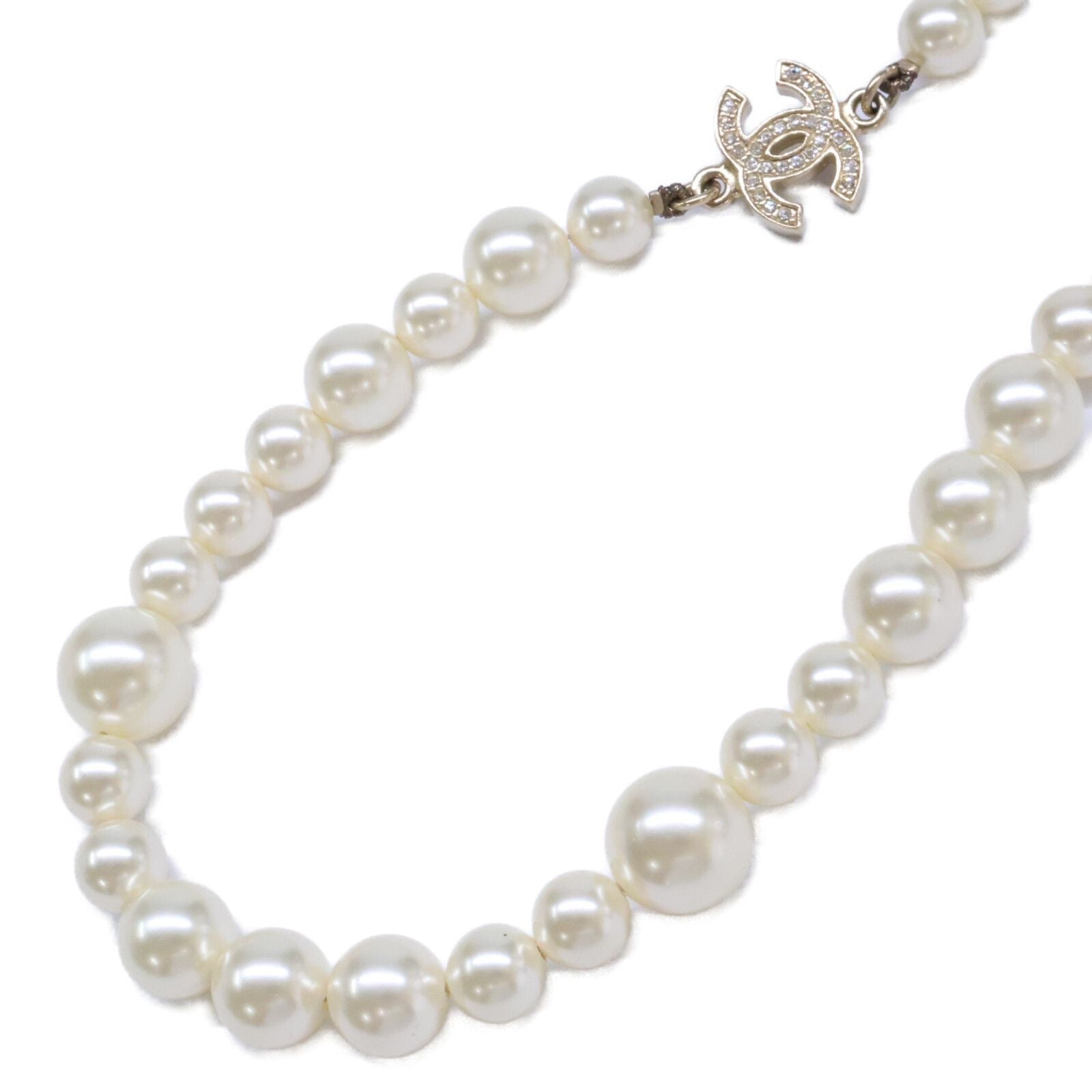 Chanel Rhinestone CC Logo Pearl Long Necklace — view 2