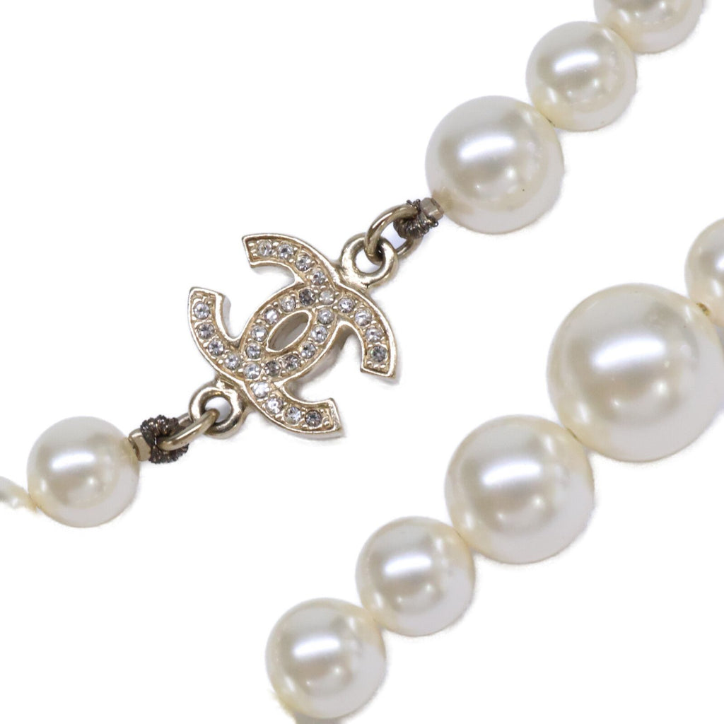 Chanel Rhinestone CC Logo Pearl Long Necklace — view 4