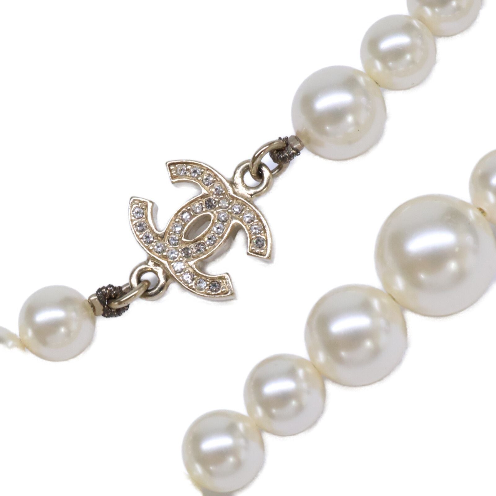 Chanel Rhinestone CC Logo Pearl Long Necklace — view 4