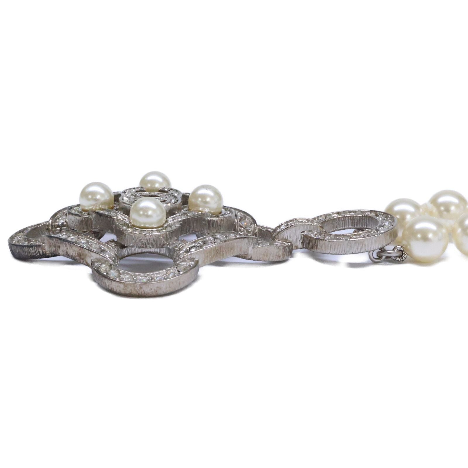 Chanel Rhinestone CC Logo Camellia Double Pearl Necklace — view 3