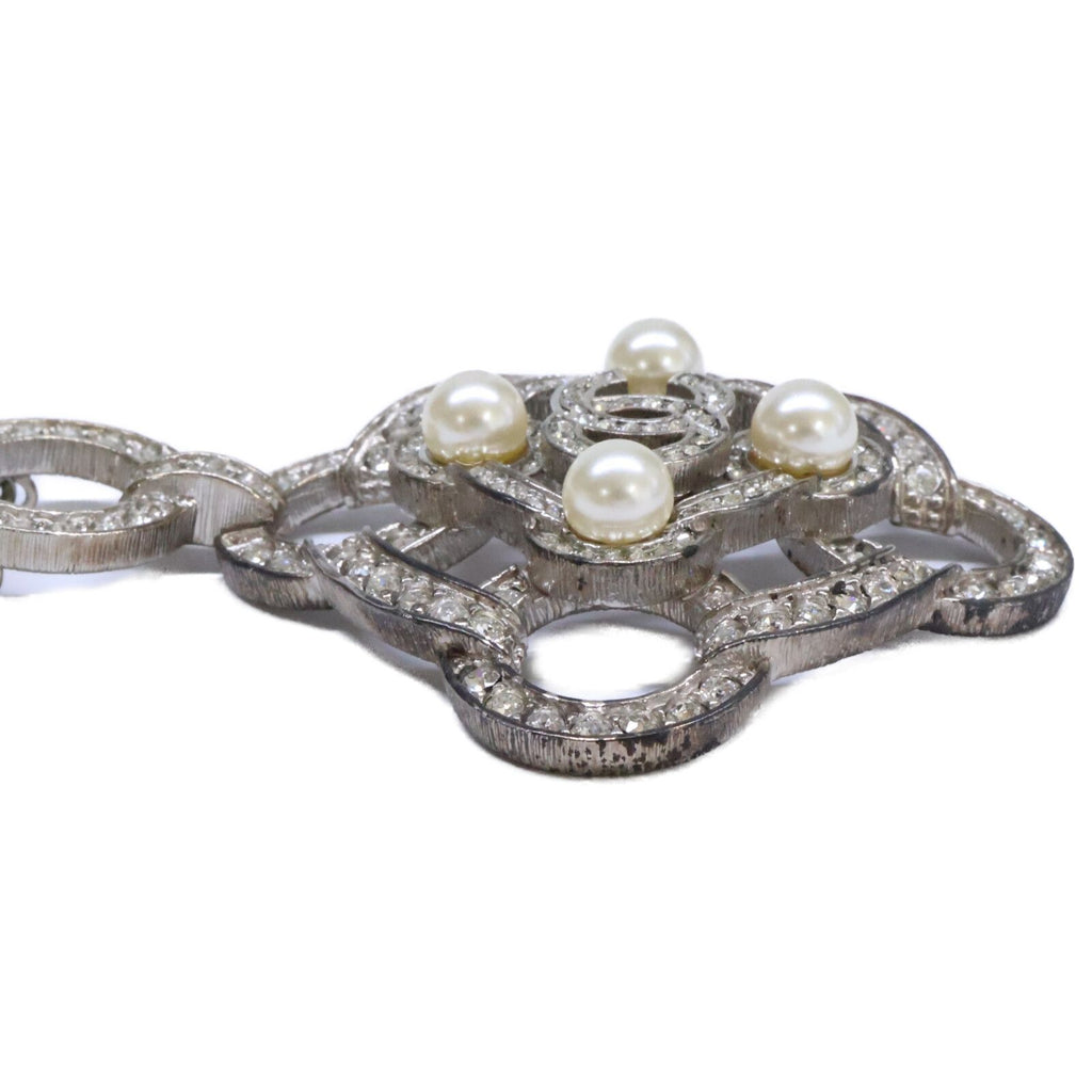 Chanel Rhinestone CC Logo Camellia Double Pearl Necklace — view 4