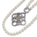 Chanel Rhinestone CC Logo Camellia Double Pearl Necklace