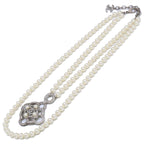 Chanel Rhinestone CC Logo Camellia Double Pearl Necklace — view 2