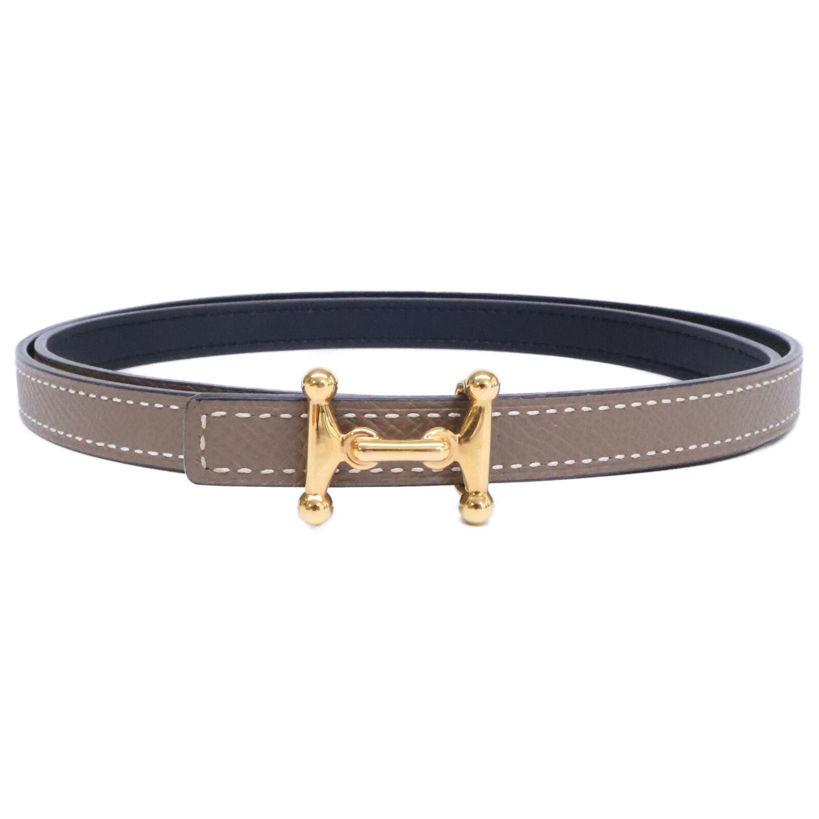 Hermes Mini Buckle Black Etoupe Belt