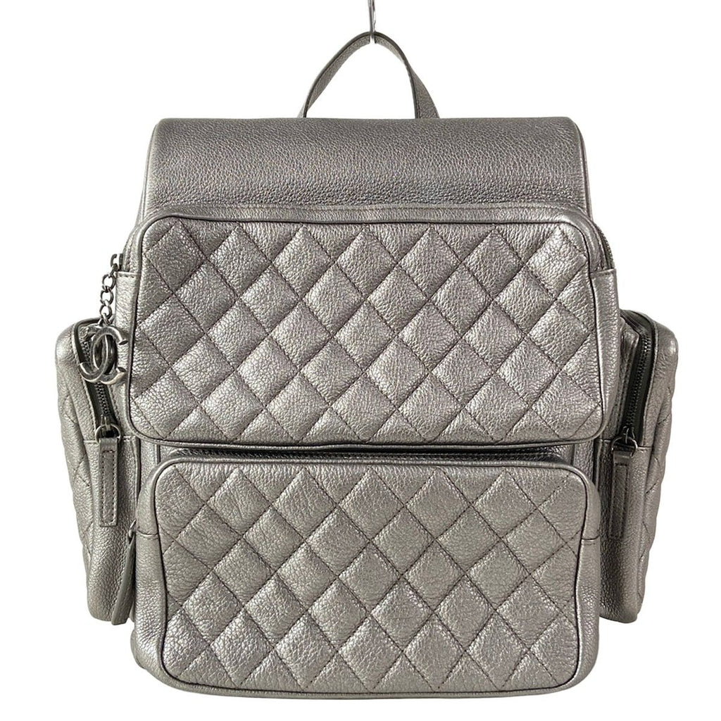 Chanel Backpack Quilted Silver Gunmetal