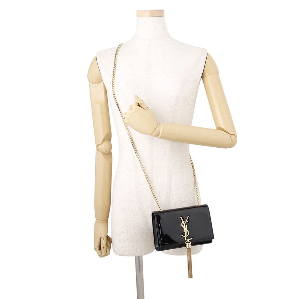 Saint Laurent Paris Chain Shoulder Bag Kate Monogram Patent Black — view 4