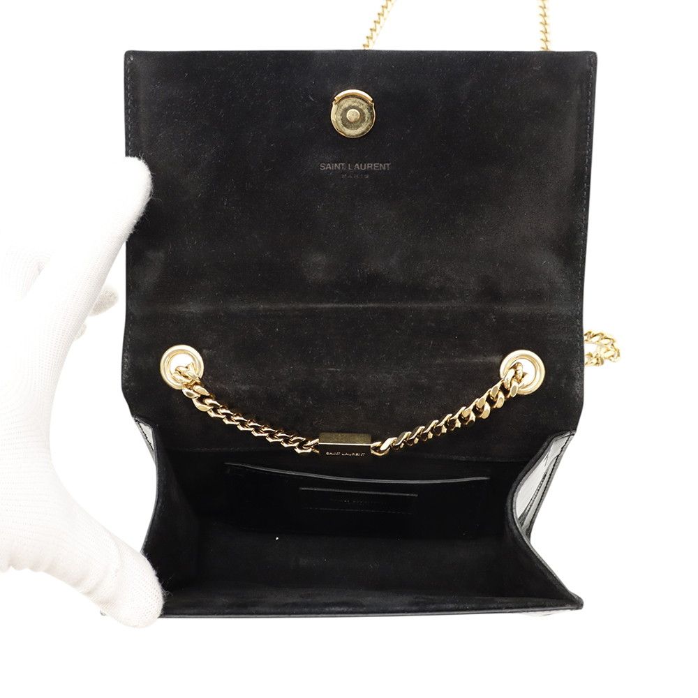 Saint Laurent Paris Chain Shoulder Bag Kate Monogram Patent Black — view 6