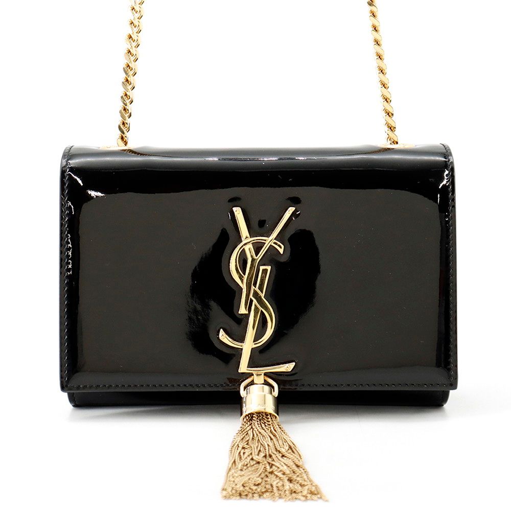 Saint Laurent Paris Chain Shoulder Bag Kate Monogram Patent Black
