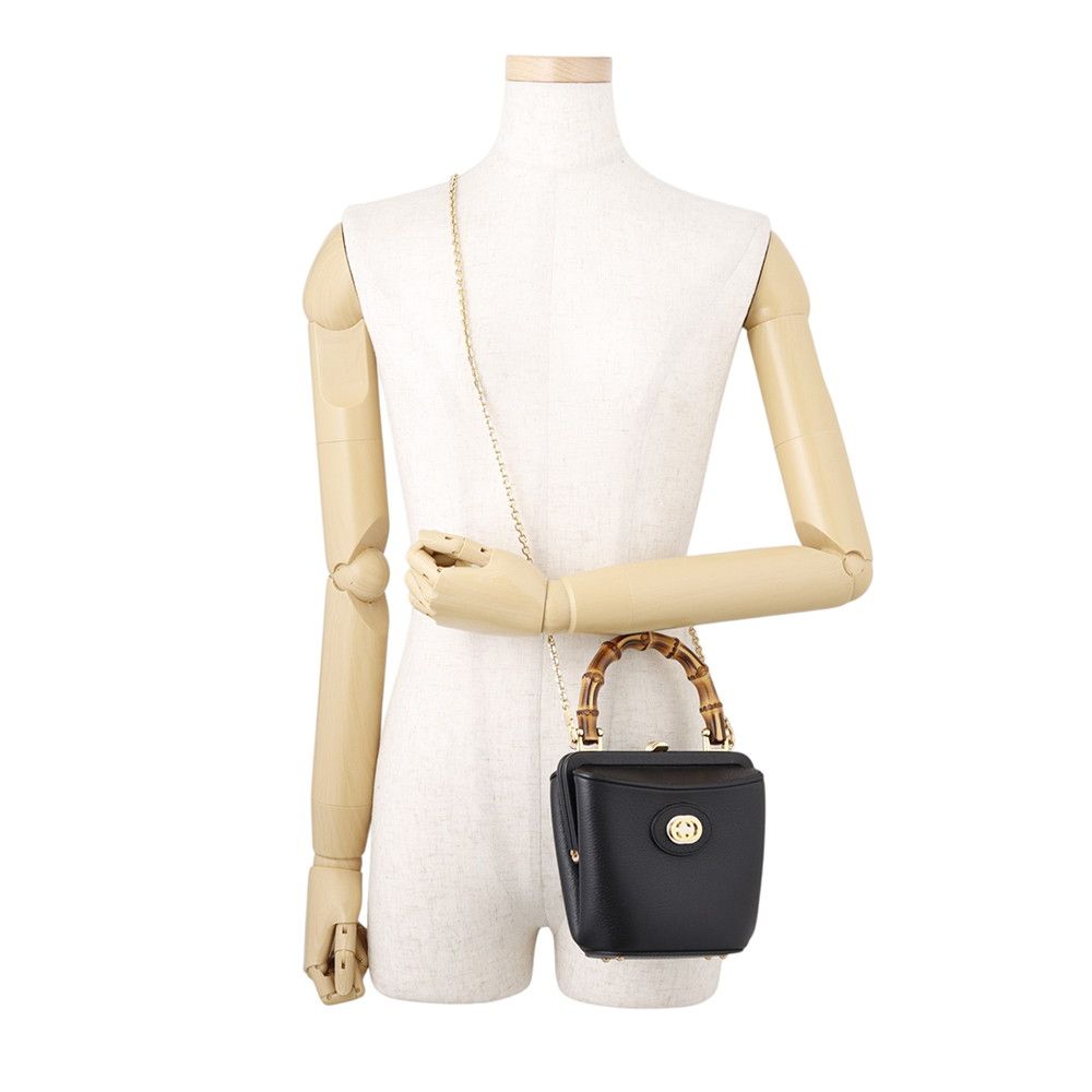 Gucci Bamboo Leather 2-Way Chain Shoulder Bag Black — view 5