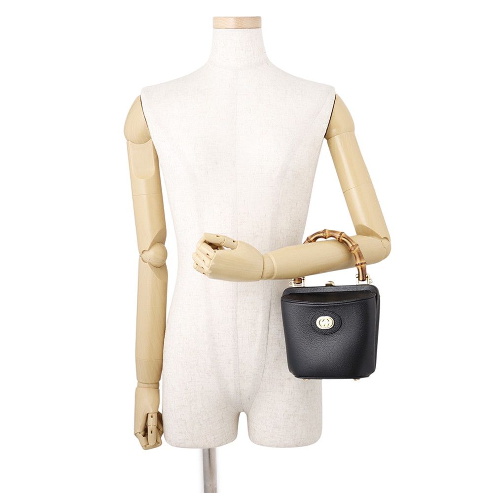 Gucci Bamboo Leather 2-Way Chain Shoulder Bag Black — view 4