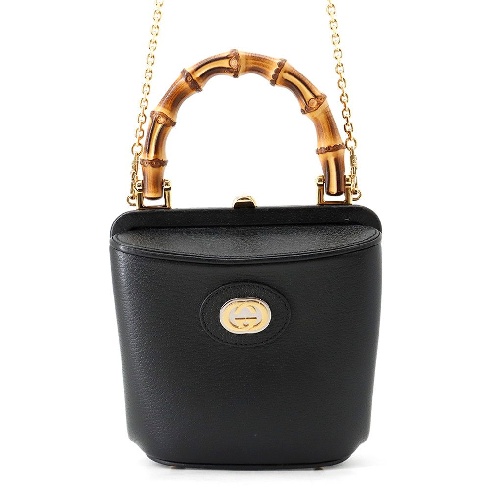 Gucci Bamboo Leather 2-Way Chain Shoulder Bag Black