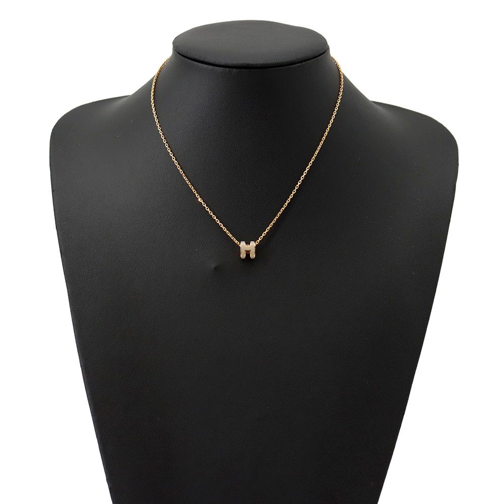 Hermes Necklace Mini Pop H Brown Glasse Gold — view 4