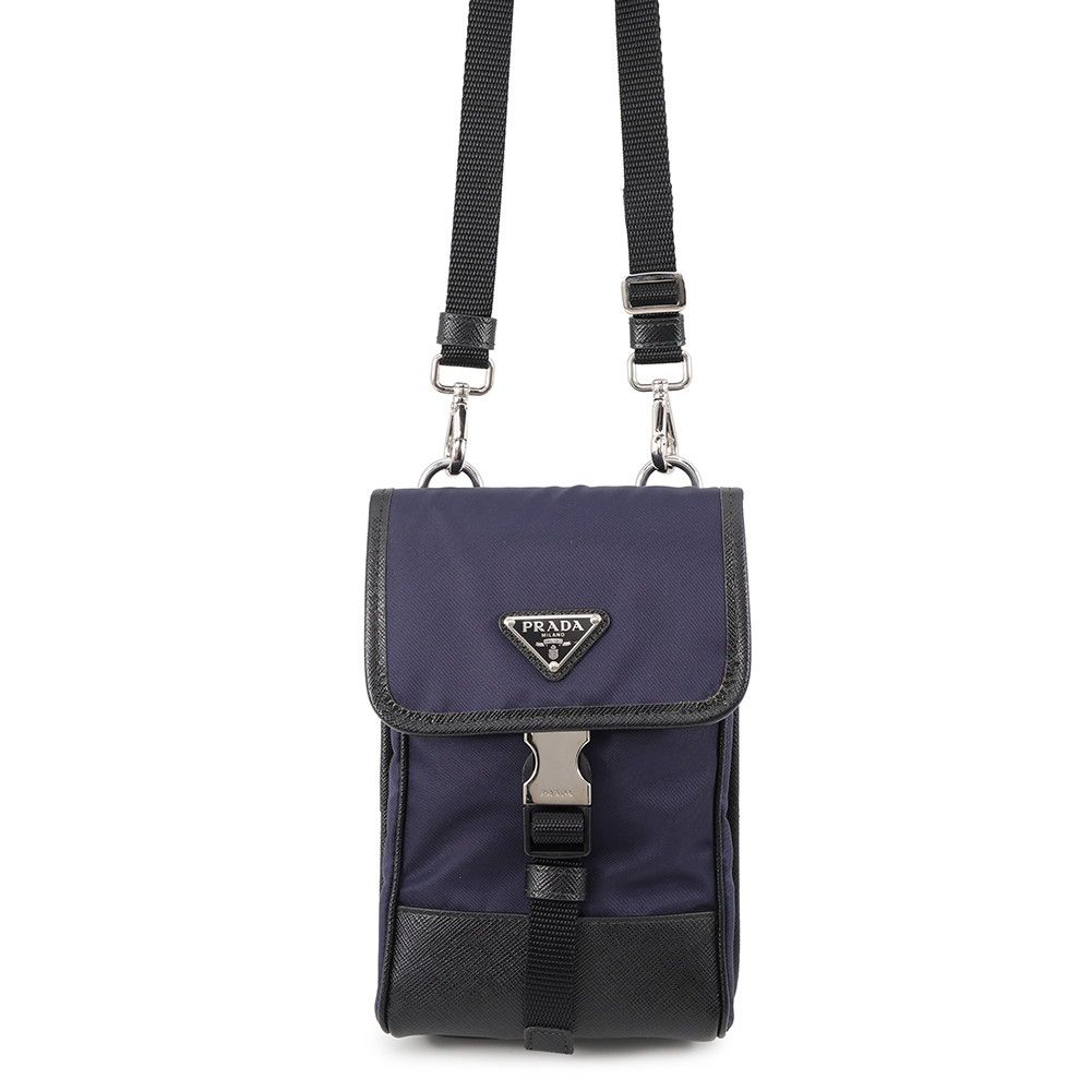 Prada Shoulder Bag Triangle Logo Canvas Leather