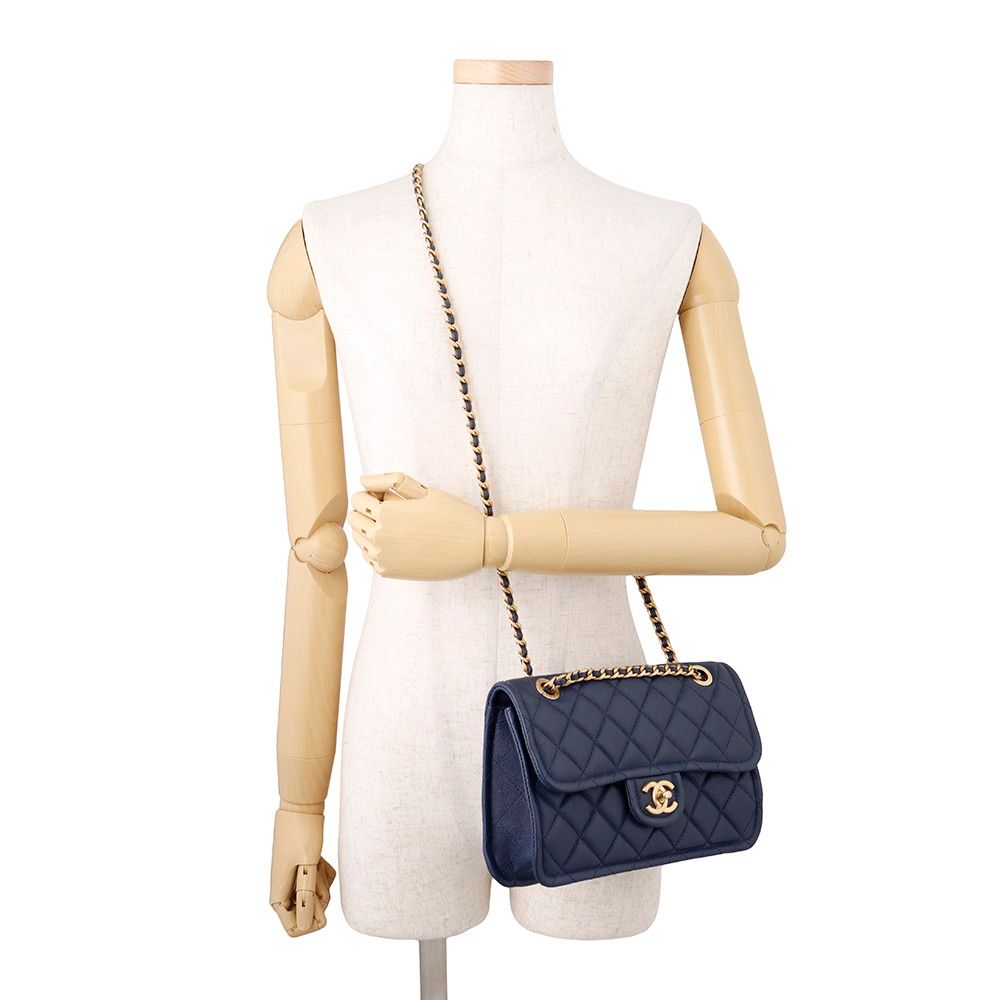 Chanel Chain Shoulder Bag Quilted CC Logo Caviar Leather Double — view 5