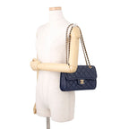 Chanel Chain Shoulder Bag Quilted CC Logo Caviar Leather Double — view 4
