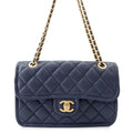 Chanel Chain Shoulder Bag Quilted CC Logo Caviar Leather Double