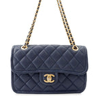 Chanel Chain Shoulder Bag Quilted CC Logo Caviar Leather Double